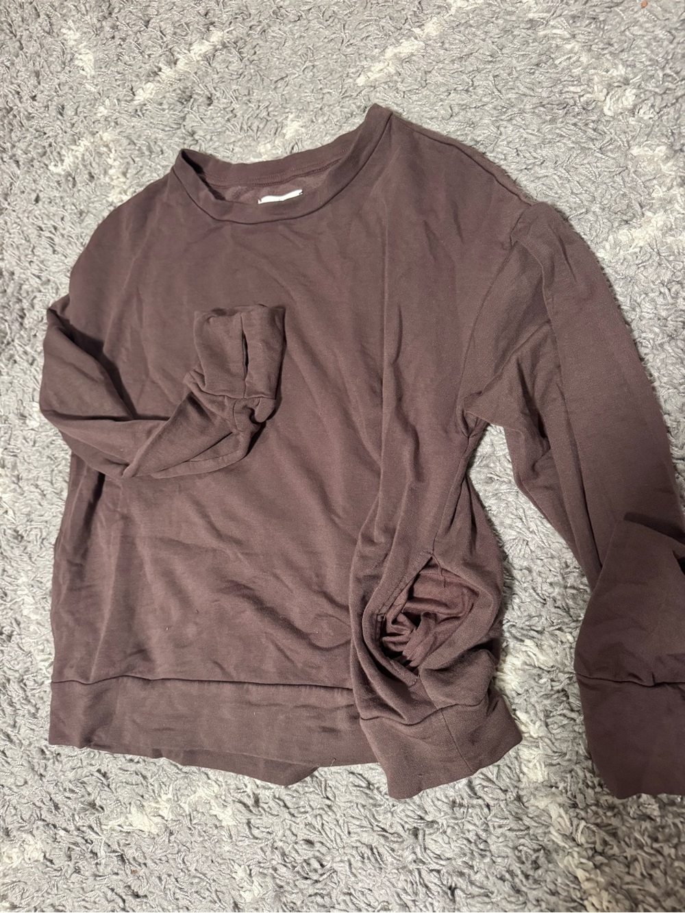 Aerie Offline SUPER SOFT Relaxed Crewneck Sweatshirt in Deep Brown w/Pockets